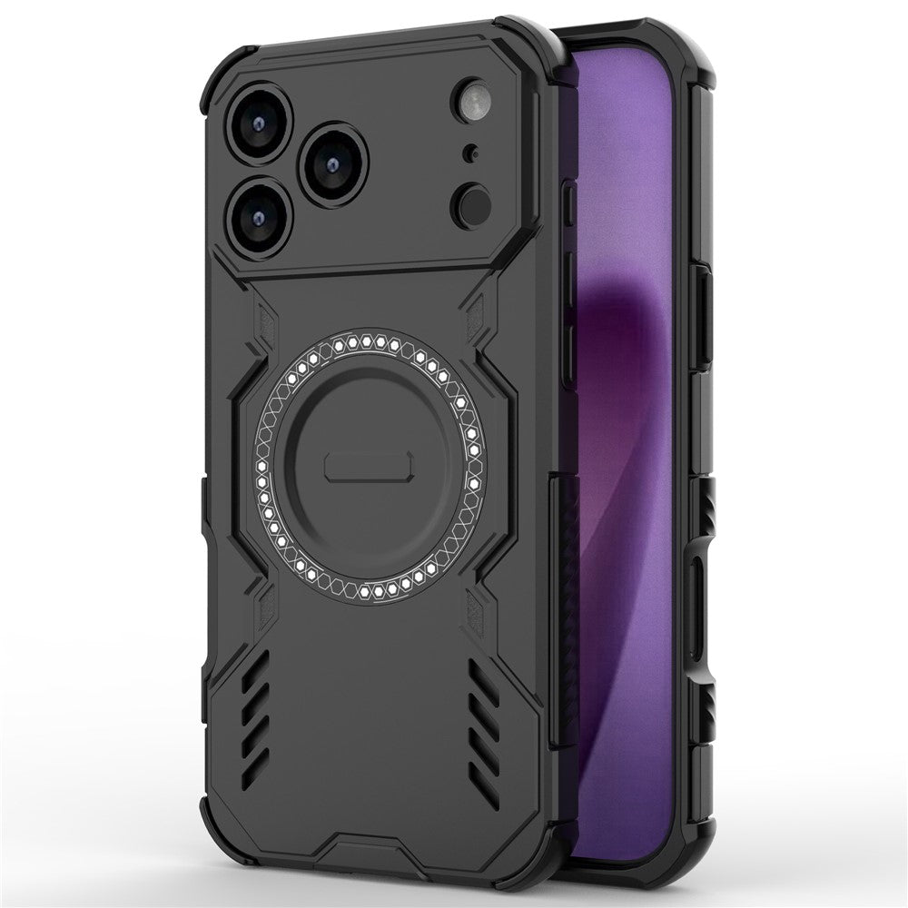 For iPhone 17 Pro Max Magnetic Case Butterfly Armor Hollow Heat Dissipation PC + TPU Phone Cover - Black