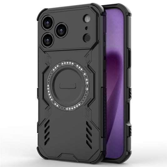 For iPhone 17 Pro Max Magnetic Case Butterfly Armor Hollow Heat Dissipation PC + TPU Phone Cover - Black