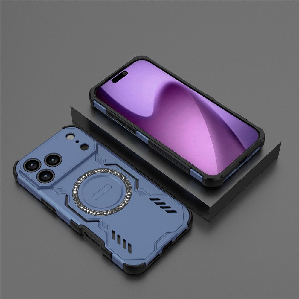 For iPhone 17 Pro Max Magnetic Case Butterfly Armor Hollow Heat Dissipation PC + TPU Phone Cover - Blue
