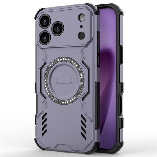 For iPhone 17 Pro Max Magnetic Case Butterfly Armor Hollow Heat Dissipation PC + TPU Phone Cover - Purple