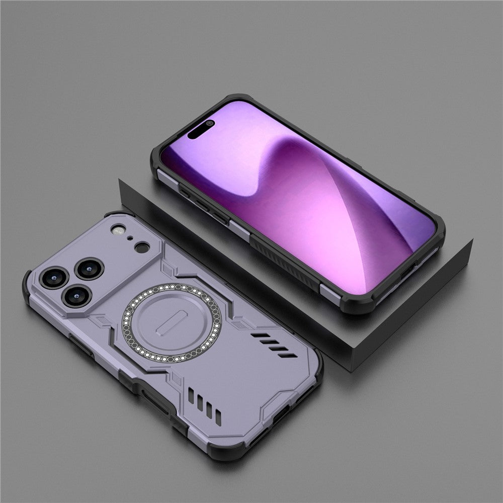 For iPhone 17 Pro Max Magnetic Case Butterfly Armor Hollow Heat Dissipation PC + TPU Phone Cover - Purple