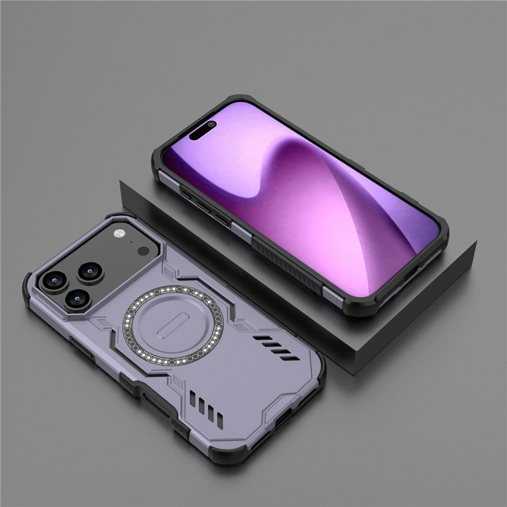 For iPhone 17 Pro Max Magnetic Case Butterfly Armor Hollow Heat Dissipation PC + TPU Phone Cover - Purple