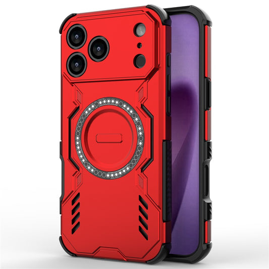 For iPhone 17 Pro Max Magnetic Case Butterfly Armor Hollow Heat Dissipation PC + TPU Phone Cover - Red