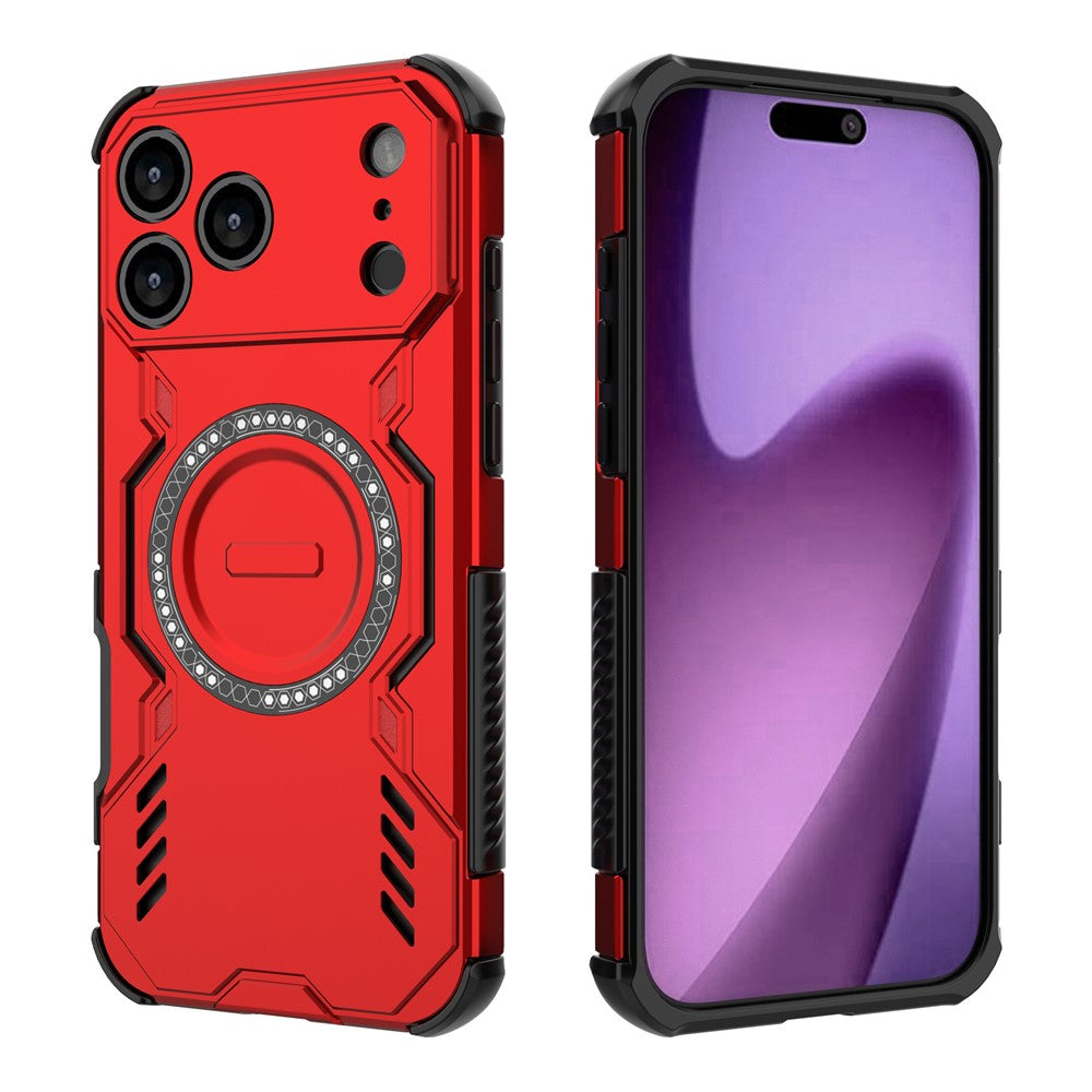 For iPhone 17 Pro Max Magnetic Case Butterfly Armor Hollow Heat Dissipation PC + TPU Phone Cover - Red