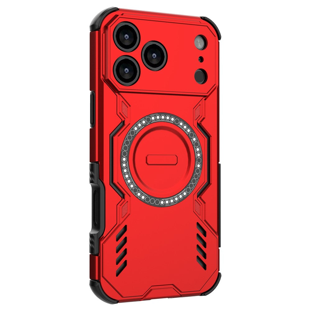 For iPhone 17 Pro Max Magnetic Case Butterfly Armor Hollow Heat Dissipation PC + TPU Phone Cover - Red