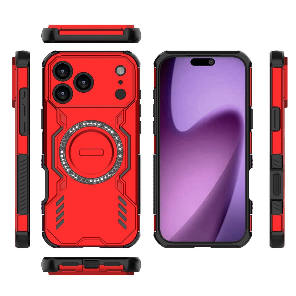 For iPhone 17 Pro Max Magnetic Case Butterfly Armor Hollow Heat Dissipation PC + TPU Phone Cover - Red