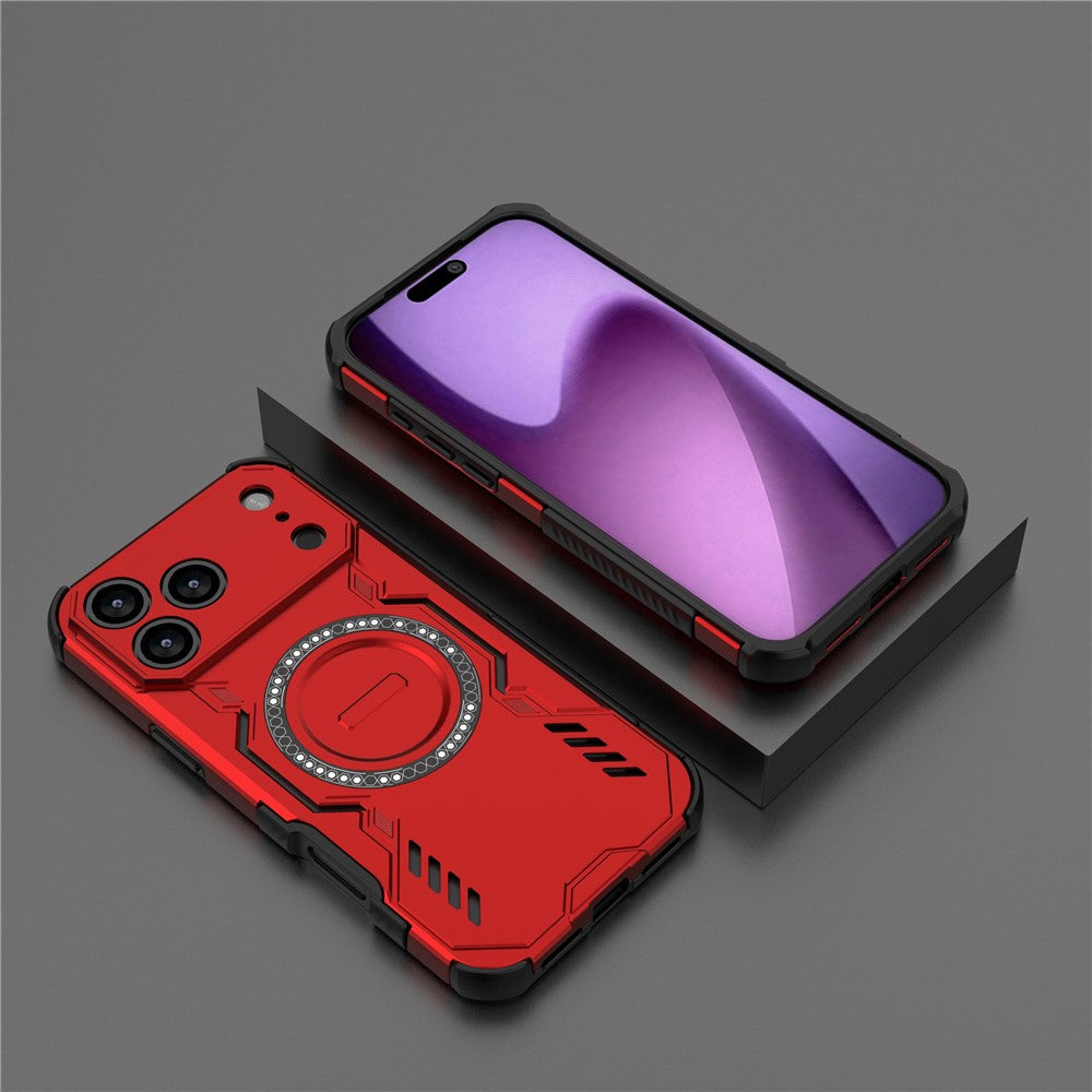 For iPhone 17 Pro Max Magnetic Case Butterfly Armor Hollow Heat Dissipation PC + TPU Phone Cover - Red