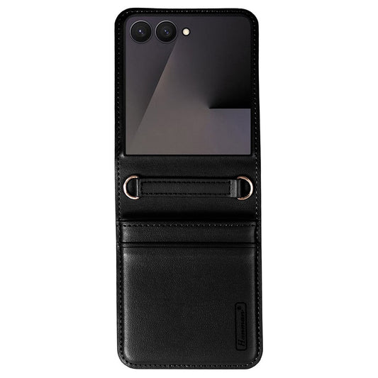 HANMAN Mill Series for Samsung	Galaxy Z Flip7 5G Case Card Slots PU Leather Phone Cover - Black