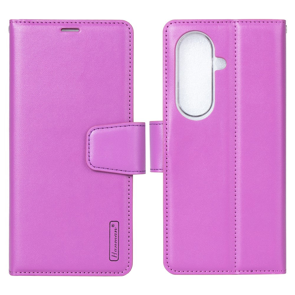 HANMAN Mill Series for Samsung	Galaxy Z Fold7 5G Case Wallet Stand PU Leather Phone Cover - Purple