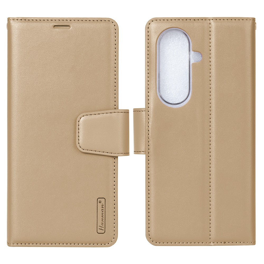 HANMAN Mill Series for Samsung	Galaxy Z Fold7 5G Case Wallet Stand PU Leather Phone Cover - Gold