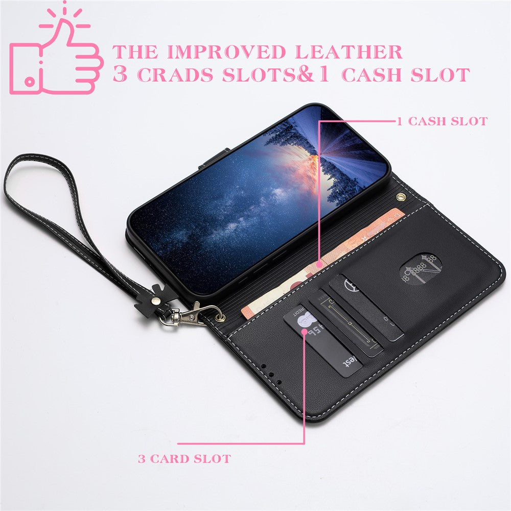 For iPhone 17 Pro Max Case Bowknot Decor Wallet Leather Phone Cover with Wrist Strap - Black