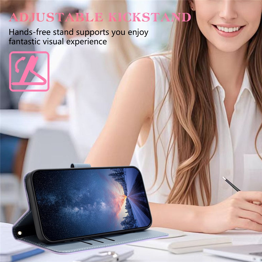 For iPhone 17 Pro Max Case Bowknot Decor Wallet Leather Phone Cover with Wrist Strap - Purple