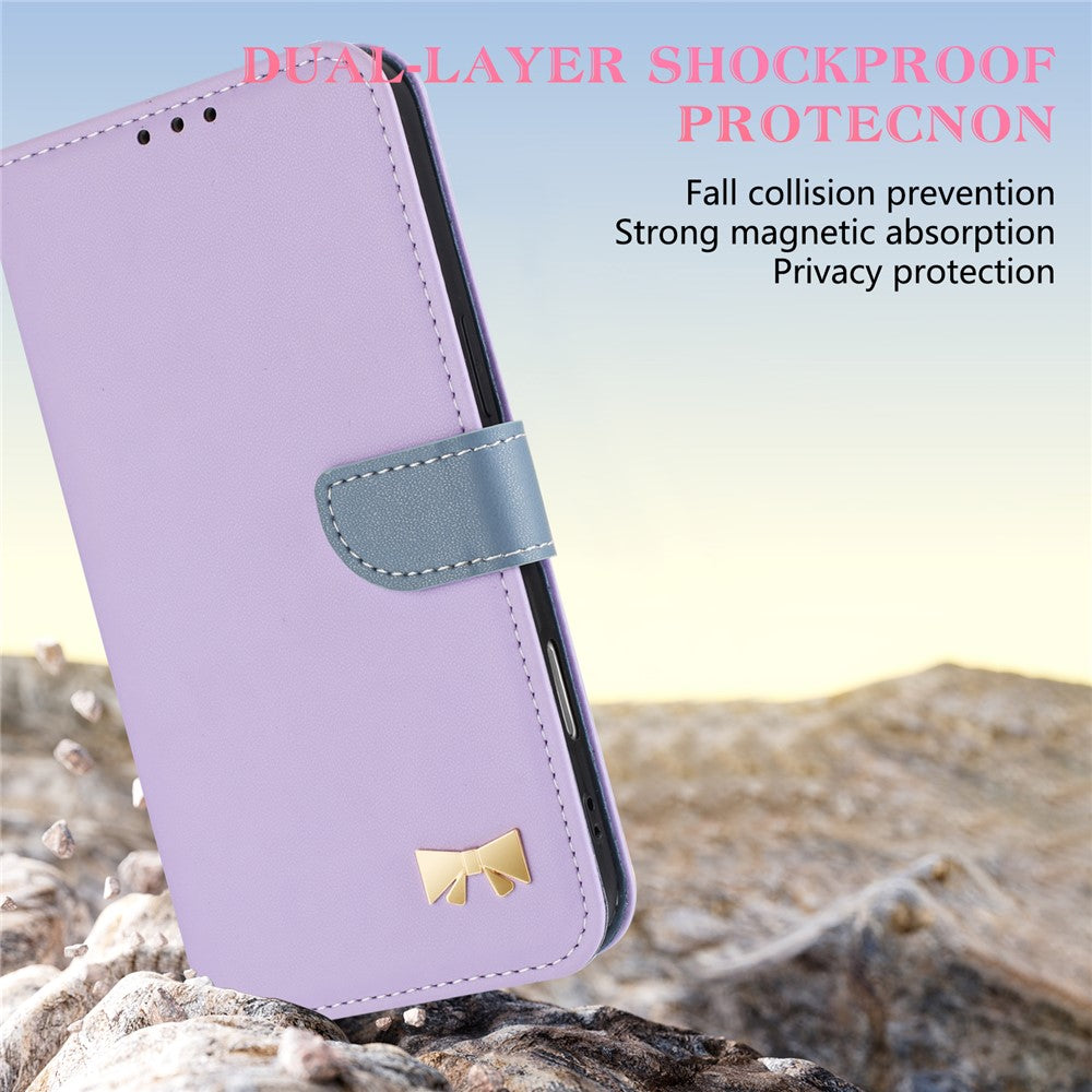 For iPhone 17 Pro Max Case Bowknot Decor Wallet Leather Phone Cover with Wrist Strap - Purple