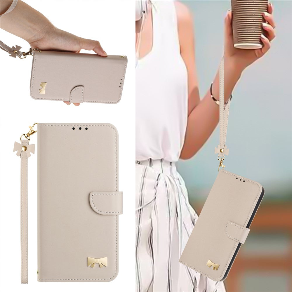 For iPhone 17 Pro Max Case Bowknot Decor Wallet Leather Phone Cover with Wrist Strap - Khaki