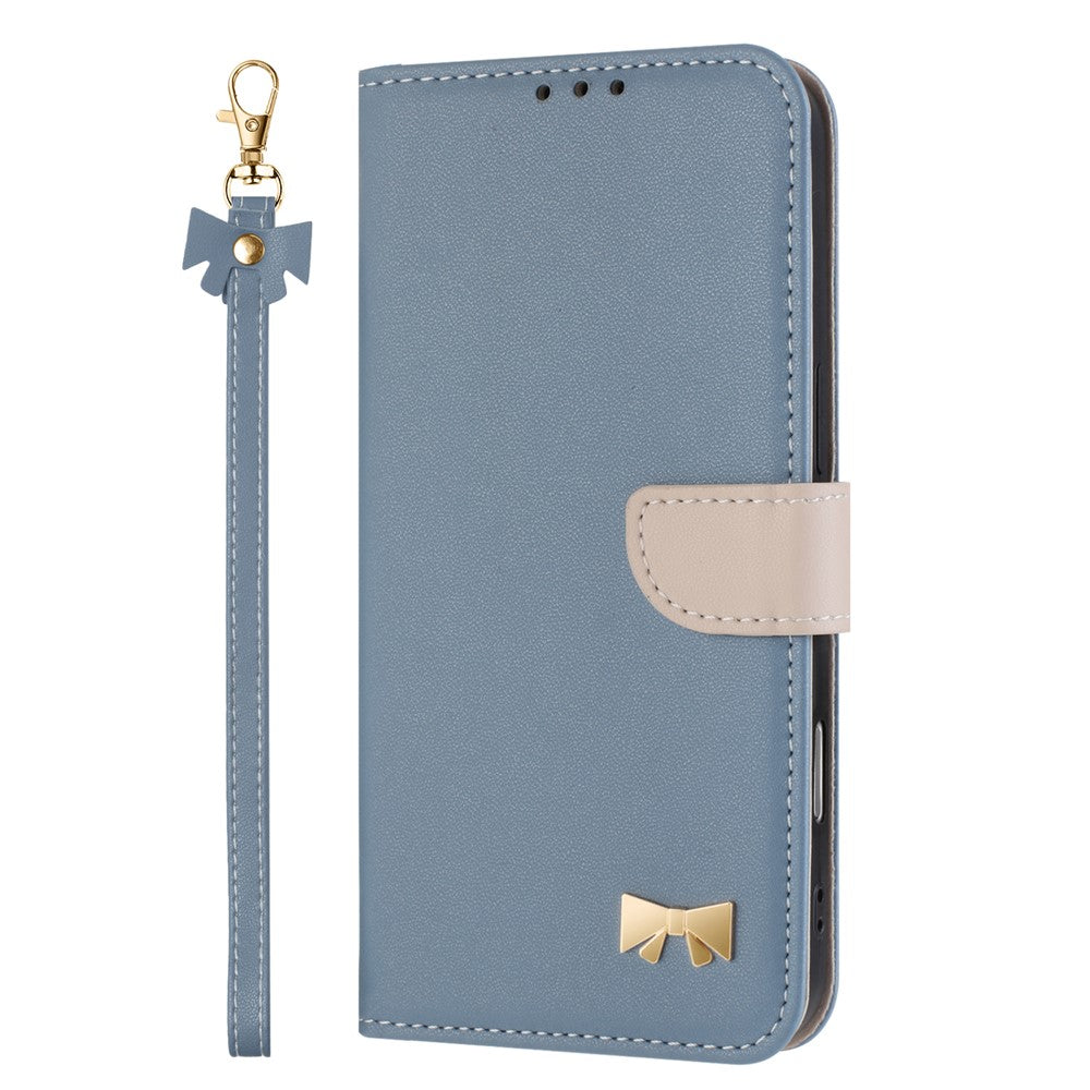 For iPhone 17 Pro Max Case Bowknot Decor Wallet Leather Phone Cover with Wrist Strap - Baby Blue