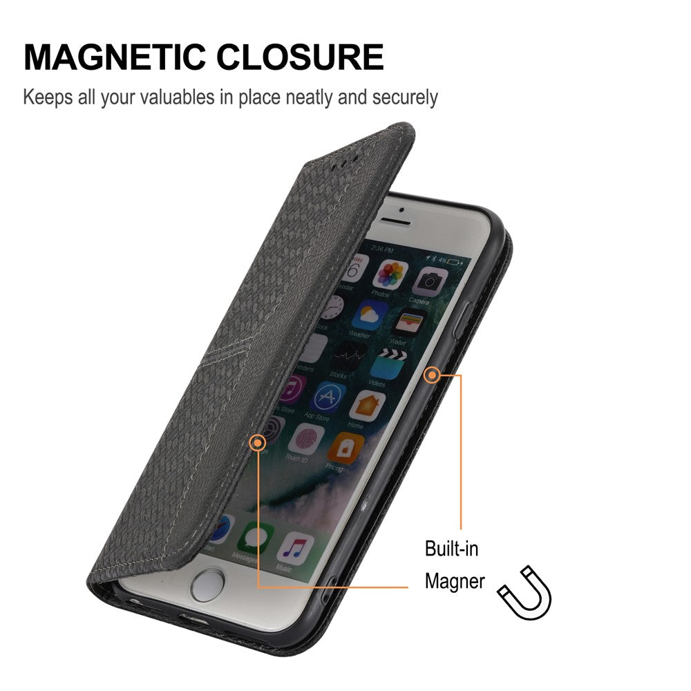 For iPhone 17 Pro Max Case Woven Texture PU Leather Wallet Phone Cover with Wrist Strap - Black