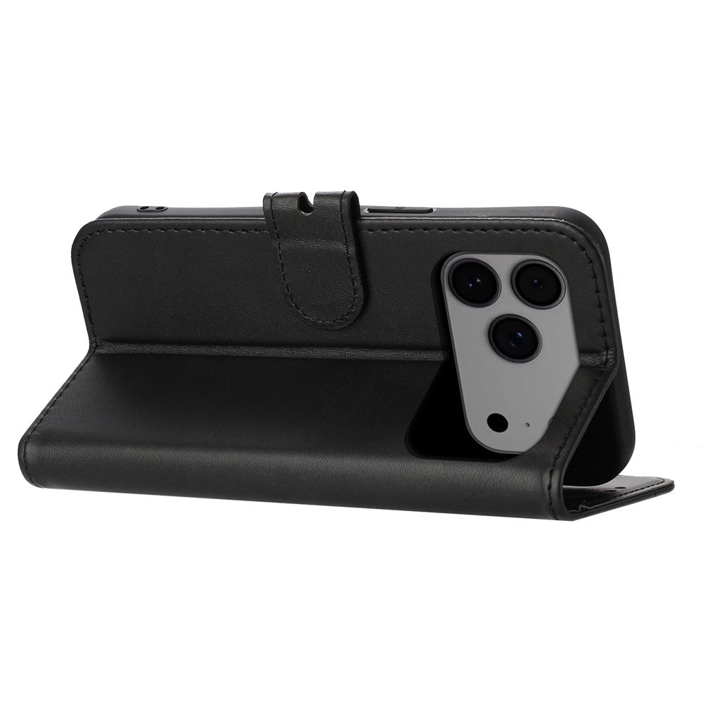 For iPhone 17 Pro Max Case Happy Cat Pattern Imprinted Leather Wallet Phone Cover - Black