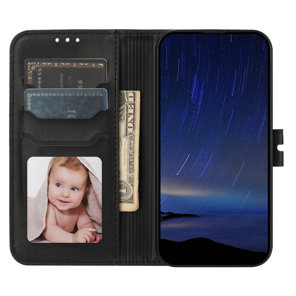 For iPhone 17 Pro Max Case Happy Cat Pattern Imprinted Leather Wallet Phone Cover - Black