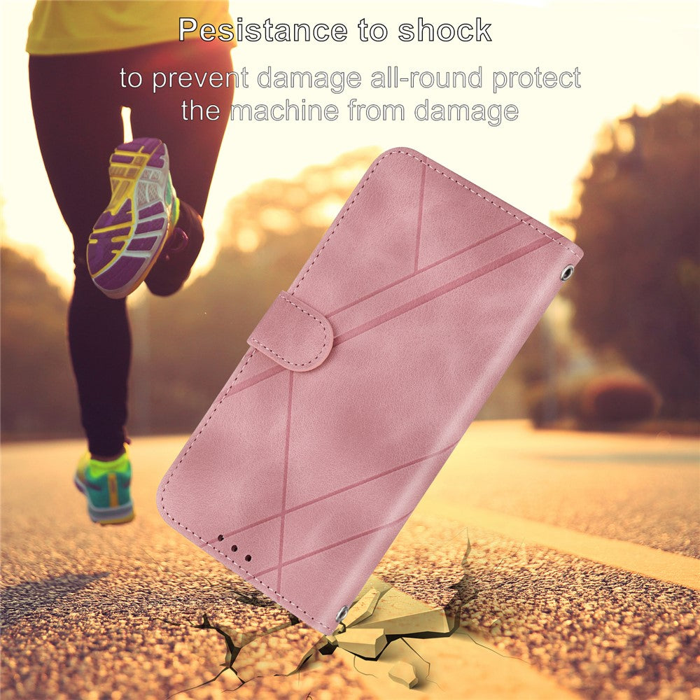 For iPhone 17 Pro Max Case Imprinted Line Leather Phone Cover with Handy Strap - Pink