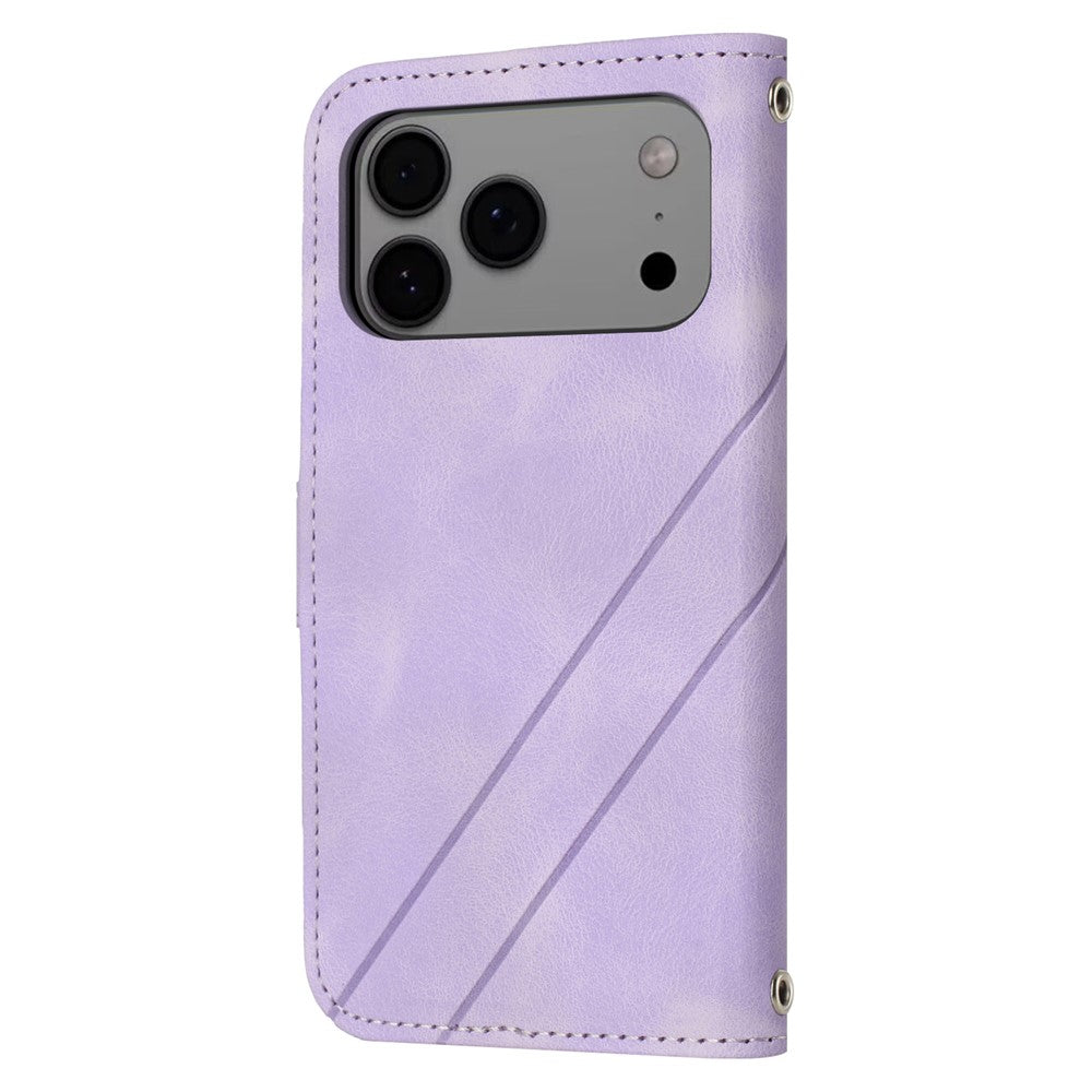 For iPhone 17 Pro Max Case Imprinted Line Leather Phone Cover with Handy Strap - Purple