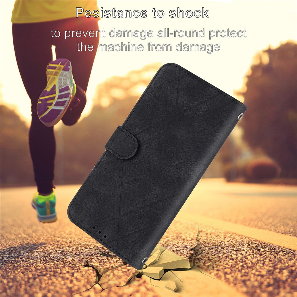 For iPhone 17 Pro Max Case Imprinted Line Leather Phone Cover with Handy Strap - Black