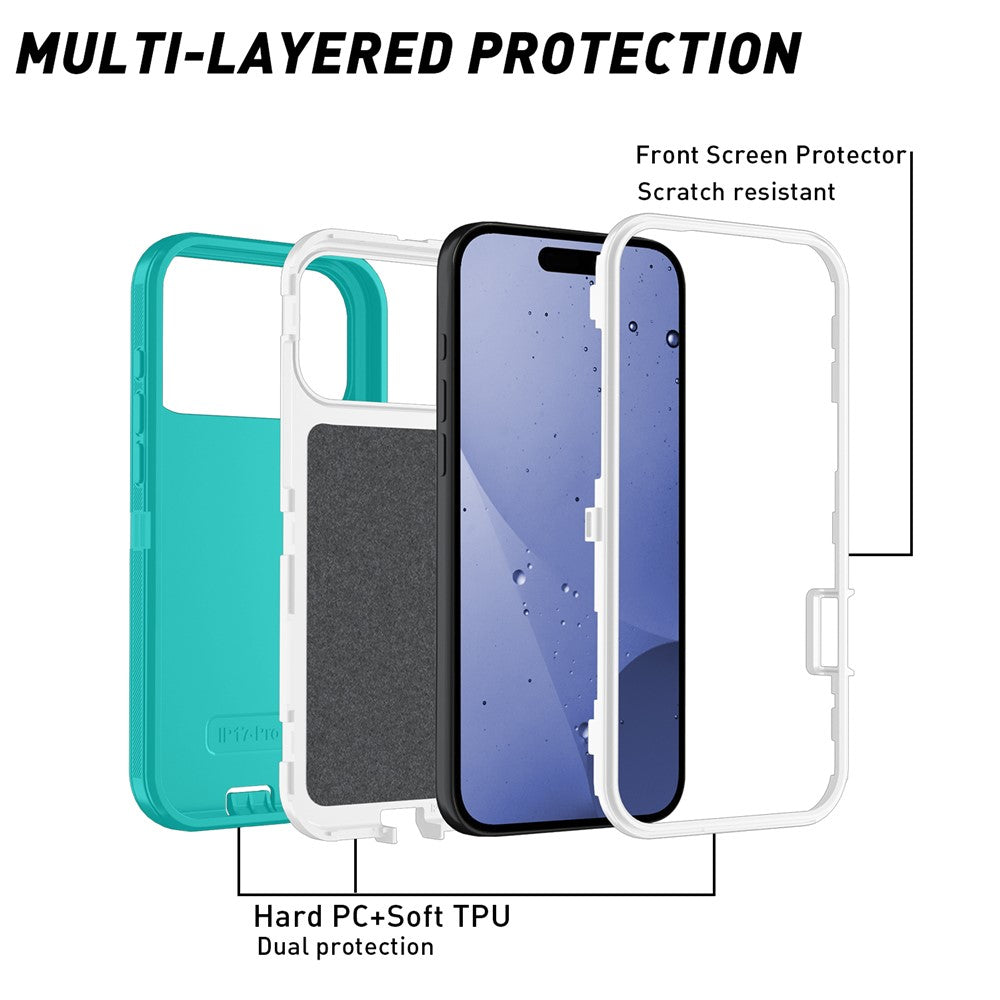 For iPhone 17 Pro Max Case Detachable PC + TPU Drop-Proof Back Cover - Water Blue  /  White
