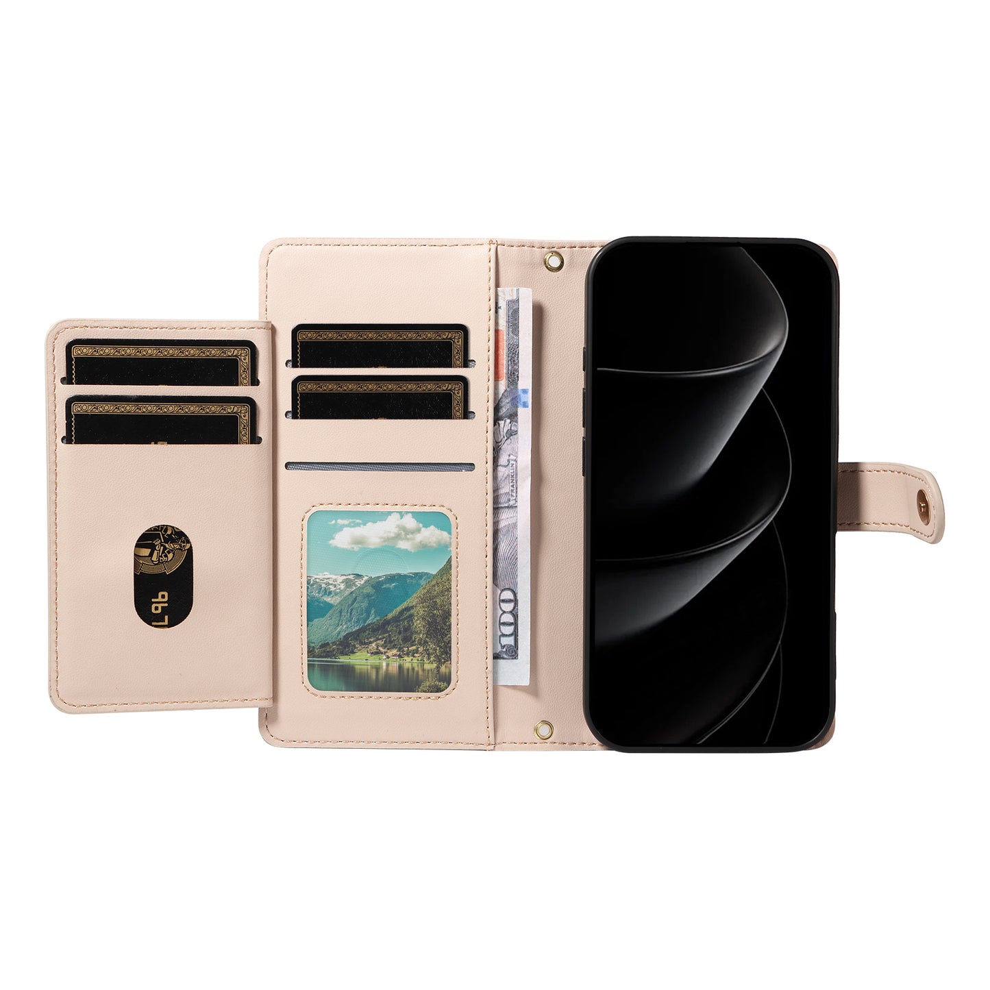 For iPhone 17 Pro Max Wallet Case with Straps, Rhombus Leather Stand Phone Cover - Beige