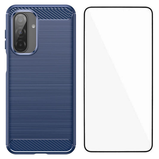 WANLONFENG LS Series For Samsung Galaxy A17 5G Case with Screen Film, Large Lens Hole Brushed Texture TPU Phone Cover - Blue