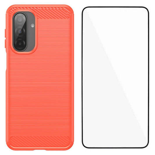 WANLONFENG LS Series For Samsung Galaxy A17 5G Case with Screen Film, Large Lens Hole Brushed Texture TPU Phone Cover - Red