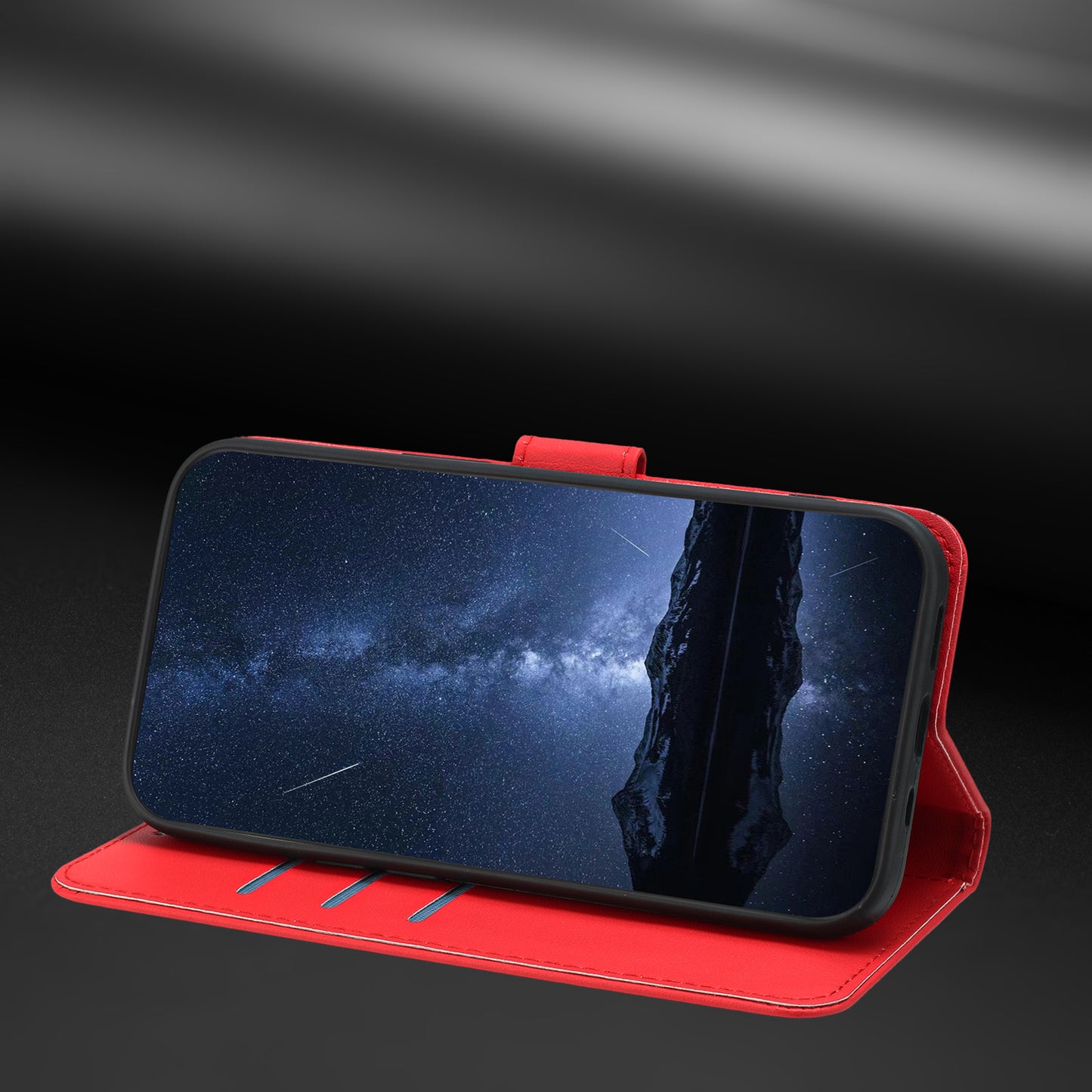 For iPhone 17 Pro Max Leather Case Wallet Stand Solid Color Anti Drop Phone Cover - Red