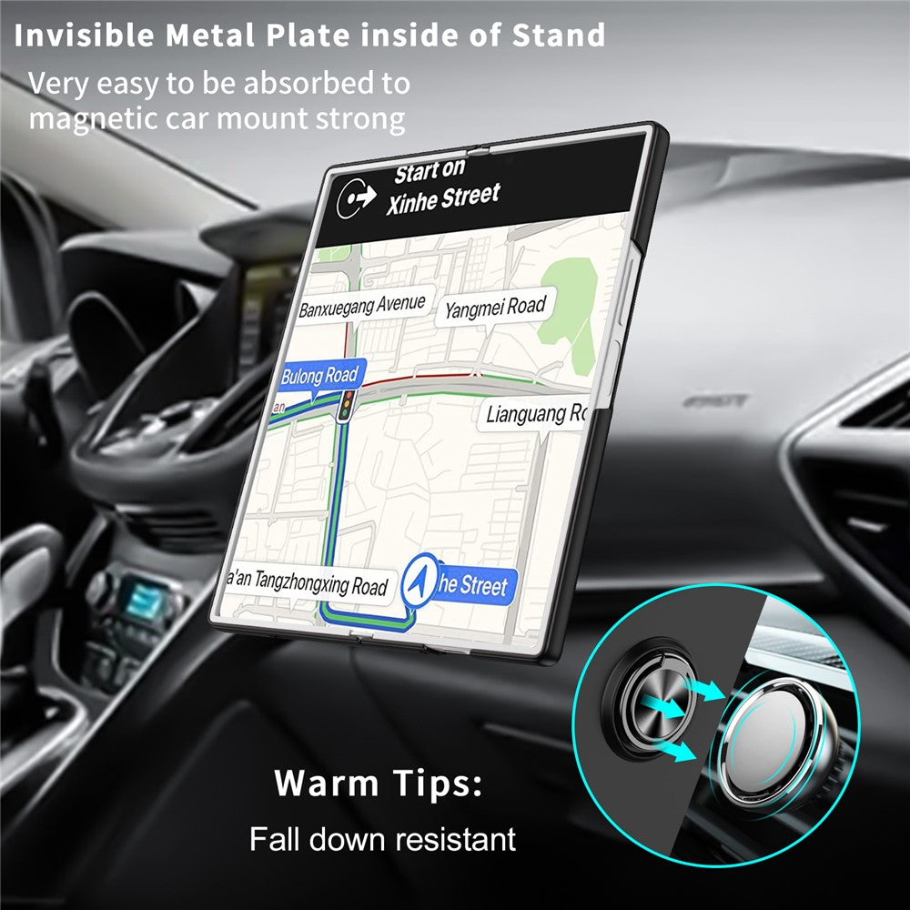 For Samsung Galaxy Z Fold7  5G Case Rotatable Ring Kickstand Hard PC Phone Cover - Black