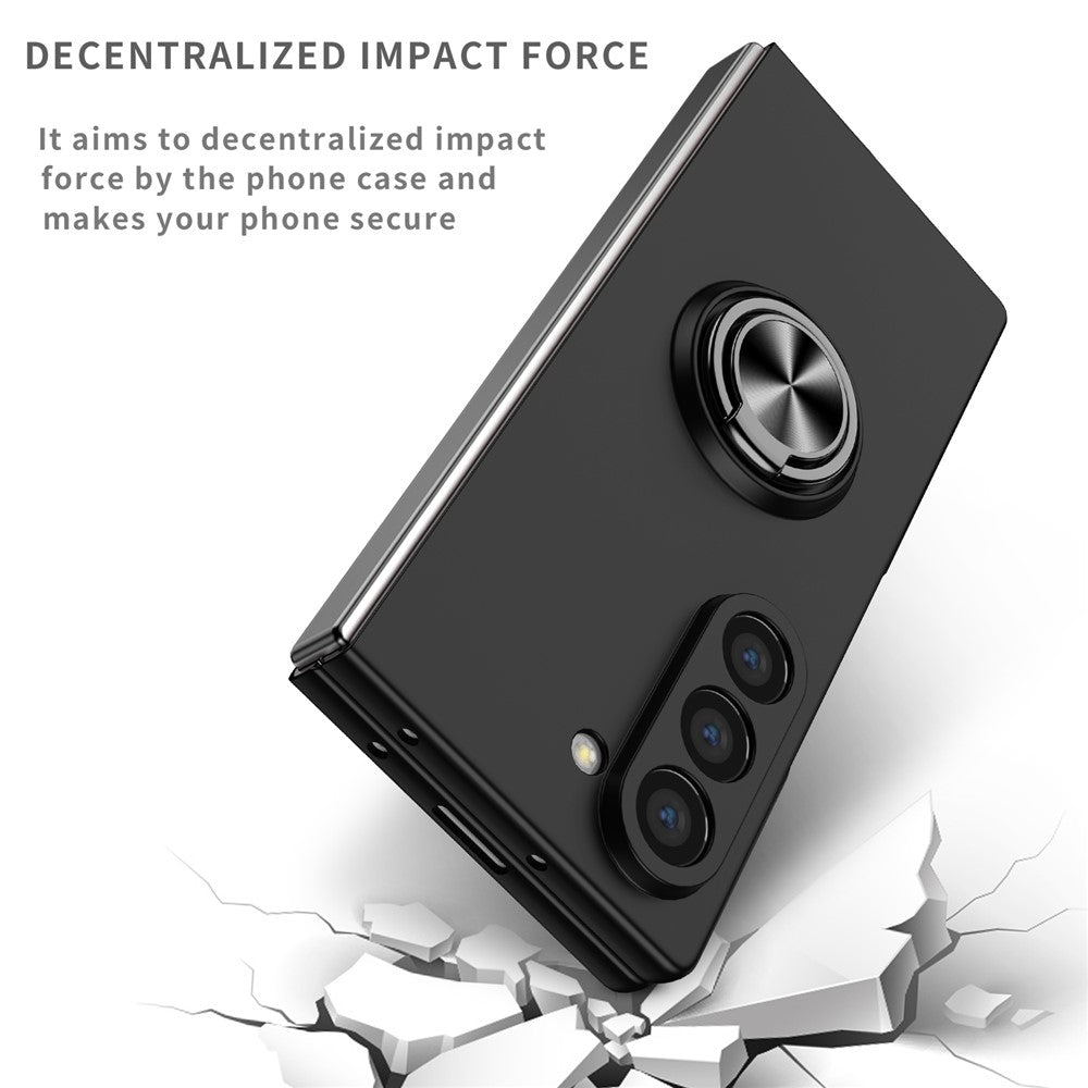 For Samsung Galaxy Z Fold7  5G Case Rotatable Ring Kickstand Hard PC Phone Cover - Black