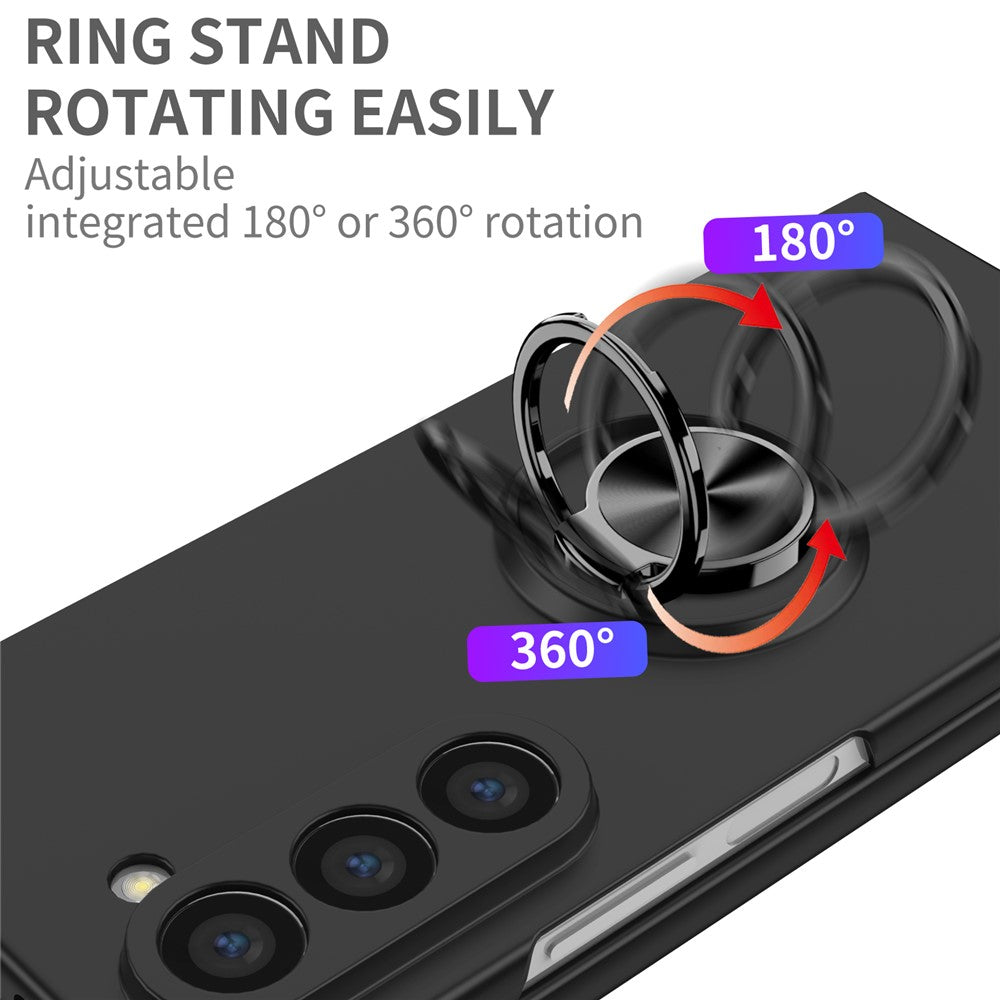 For Samsung Galaxy Z Fold7  5G Case Rotatable Ring Kickstand Hard PC Phone Cover - Black