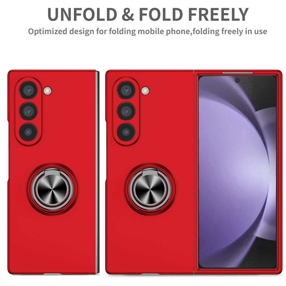 For Samsung Galaxy Z Fold7  5G Case Rotatable Ring Kickstand Hard PC Phone Cover - Red