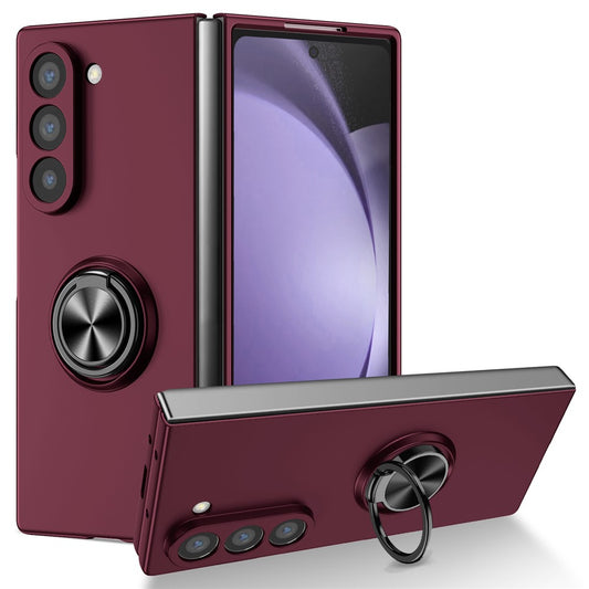 For Samsung Galaxy Z Fold7  5G Case Rotatable Ring Kickstand Hard PC Phone Cover - Wine Red