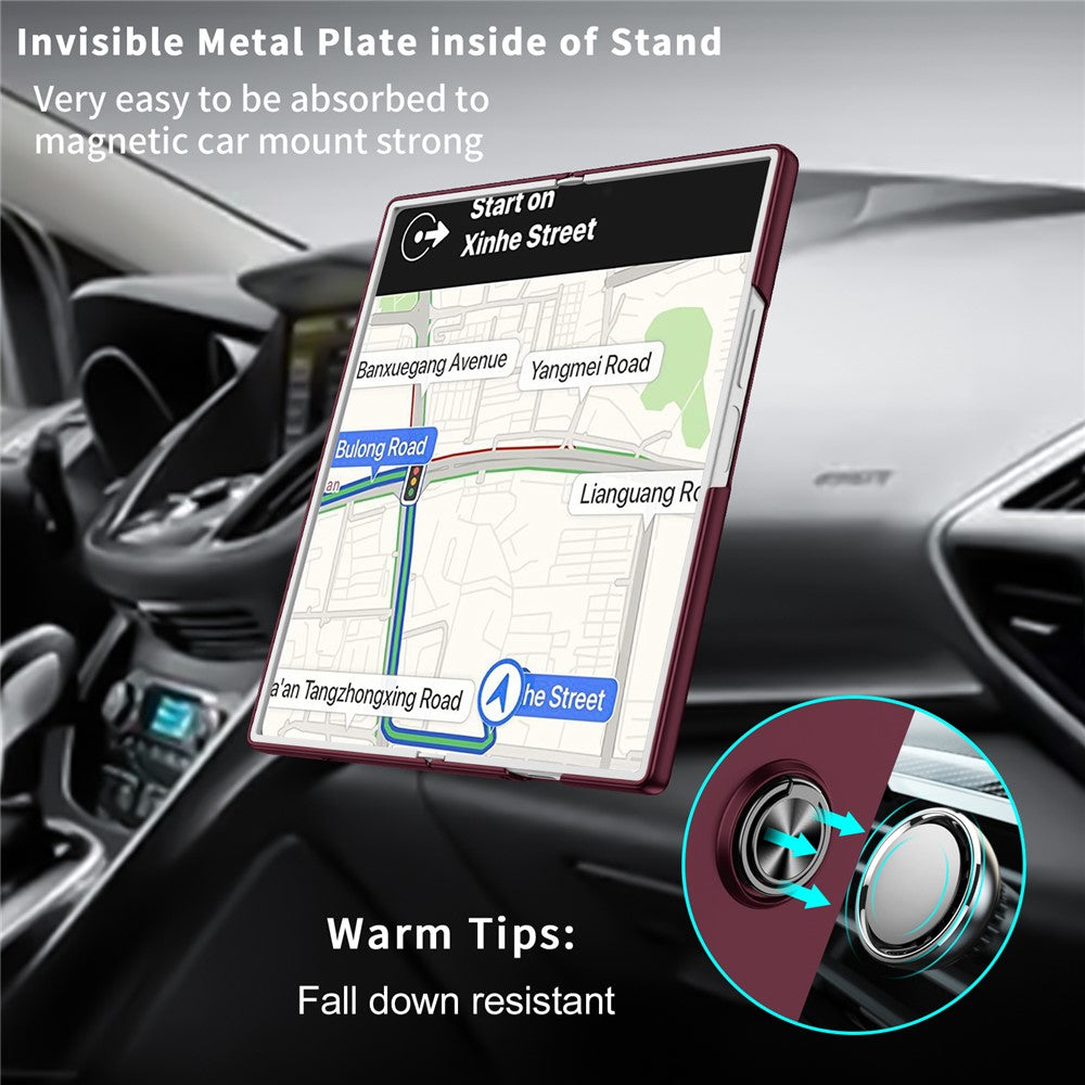 For Samsung Galaxy Z Fold7  5G Case Rotatable Ring Kickstand Hard PC Phone Cover - Wine Red