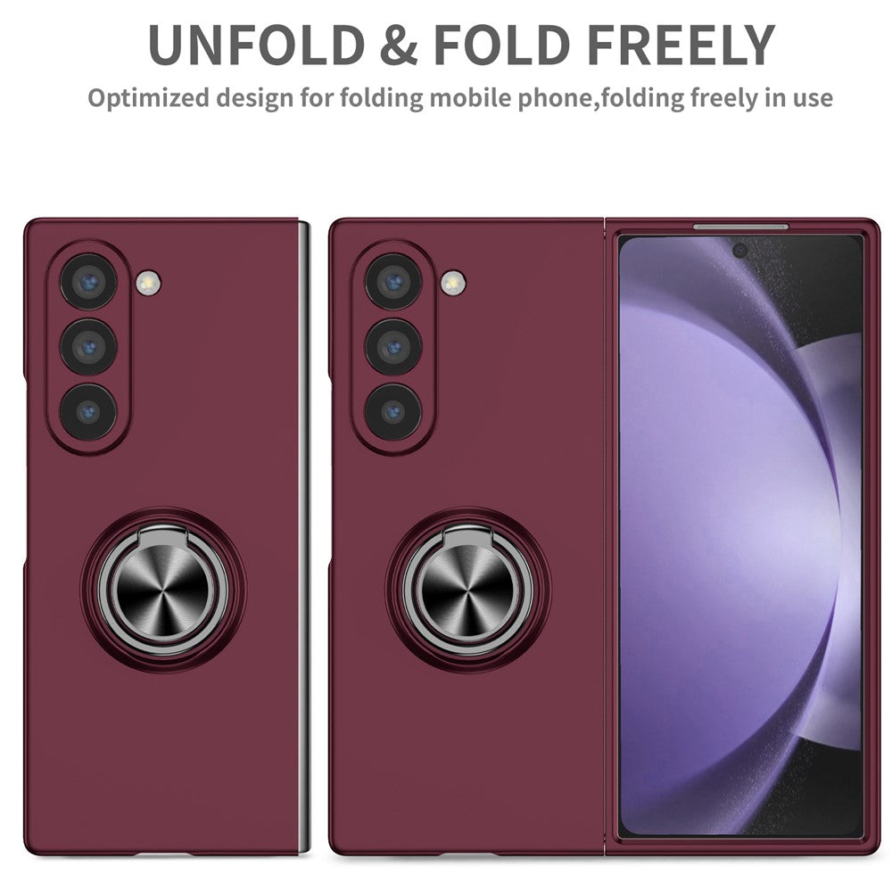 For Samsung Galaxy Z Fold7  5G Case Rotatable Ring Kickstand Hard PC Phone Cover - Wine Red