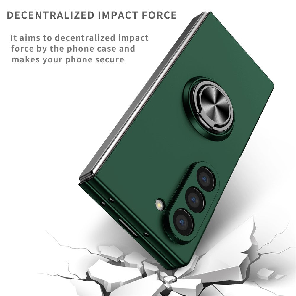 For Samsung Galaxy Z Fold7  5G Case Rotatable Ring Kickstand Hard PC Phone Cover - Blackish Green