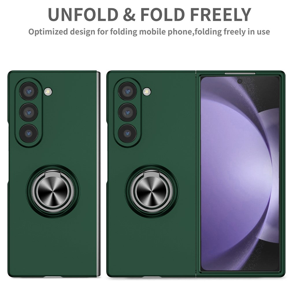 For Samsung Galaxy Z Fold7  5G Case Rotatable Ring Kickstand Hard PC Phone Cover - Blackish Green
