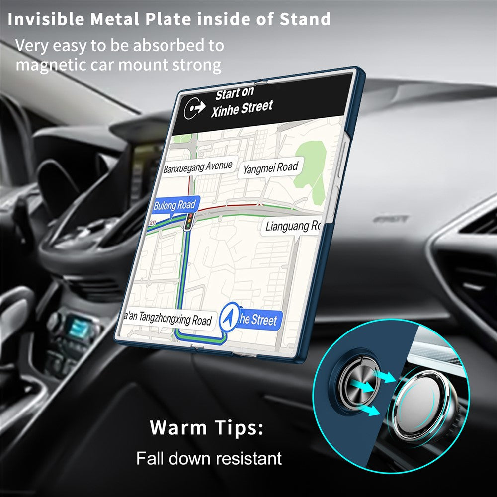 For Samsung Galaxy Z Fold7  5G Case Rotatable Ring Kickstand Hard PC Phone Cover - Dark Blue