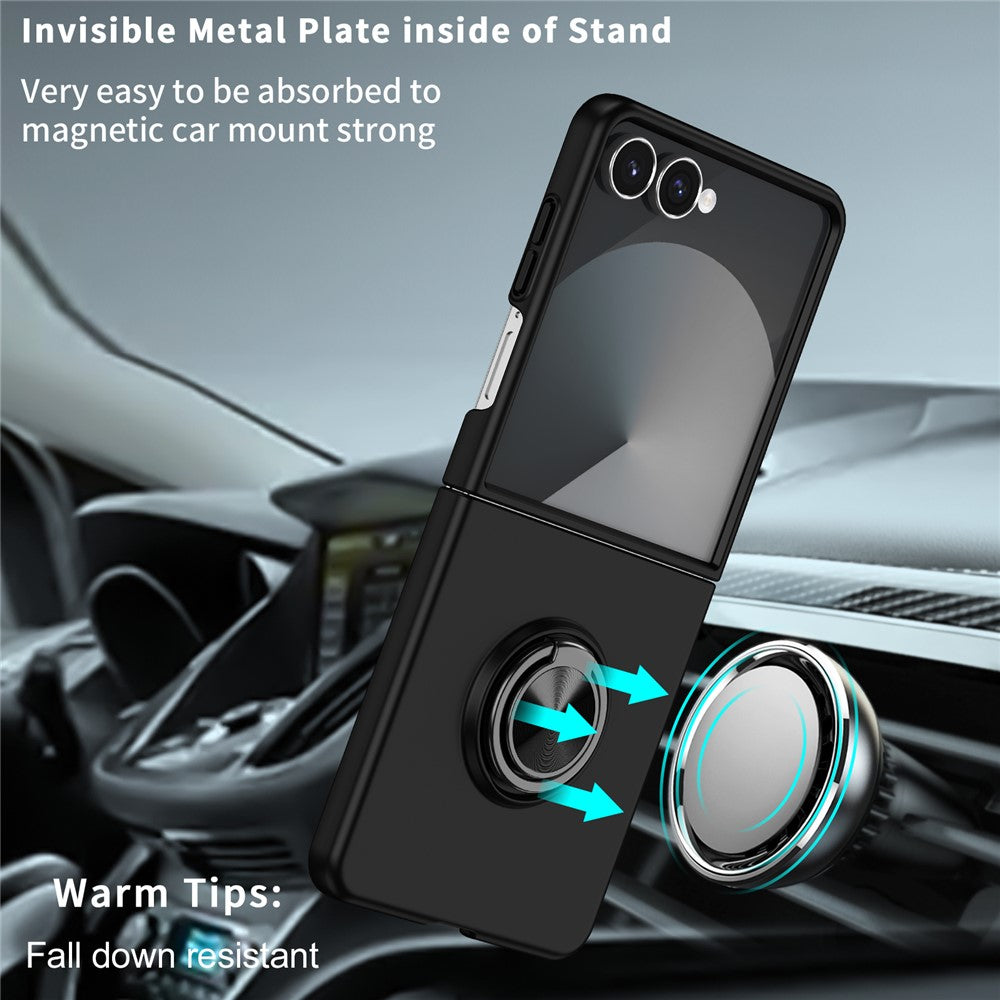 For Samsung Galaxy Z Flip7 5G Case Rotatable Ring Kickstand Hard PC Phone Cover - Black