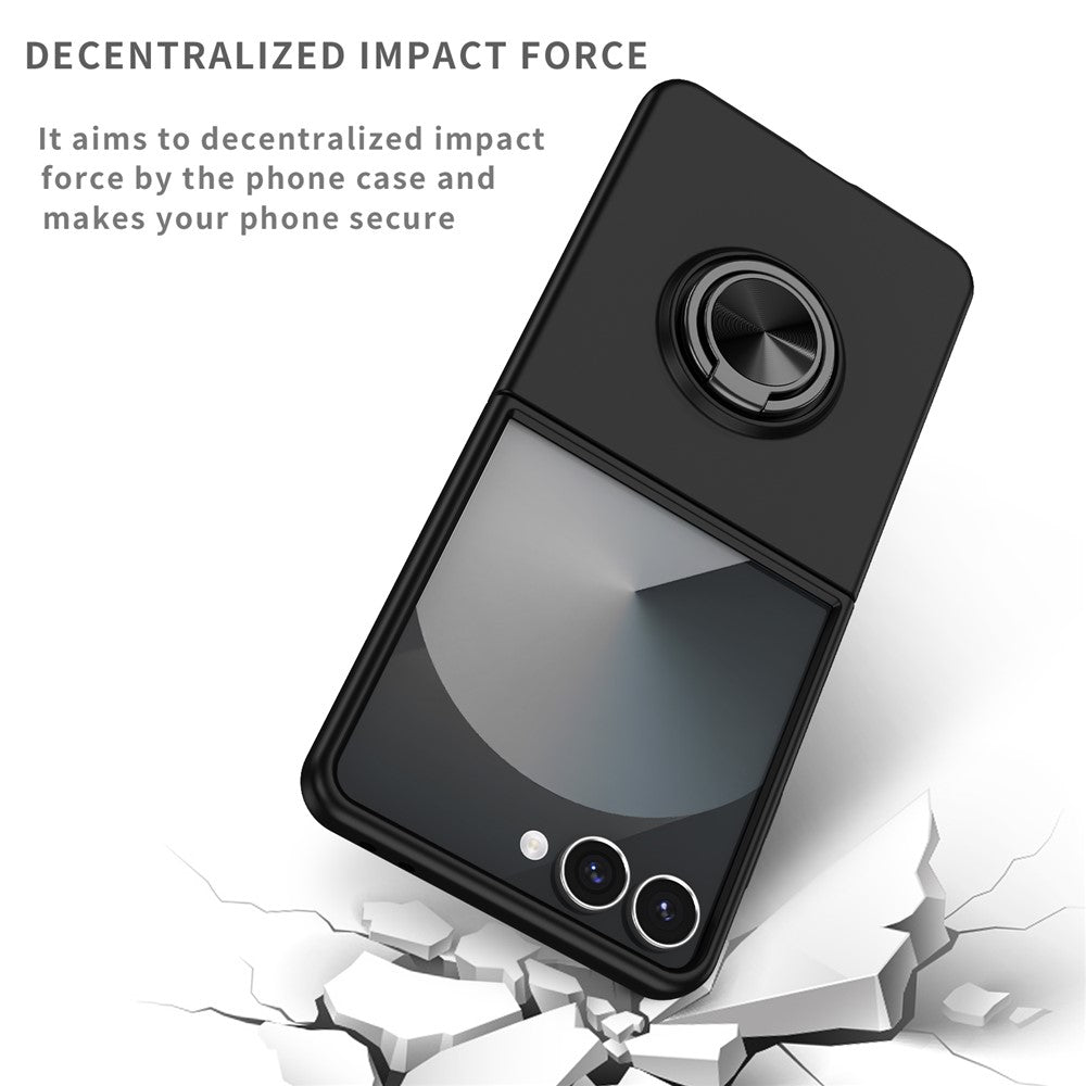 For Samsung Galaxy Z Flip7 5G Case Rotatable Ring Kickstand Hard PC Phone Cover - Black