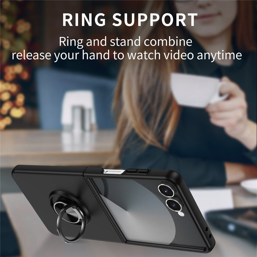 For Samsung Galaxy Z Flip7 5G Case Rotatable Ring Kickstand Hard PC Phone Cover - Black