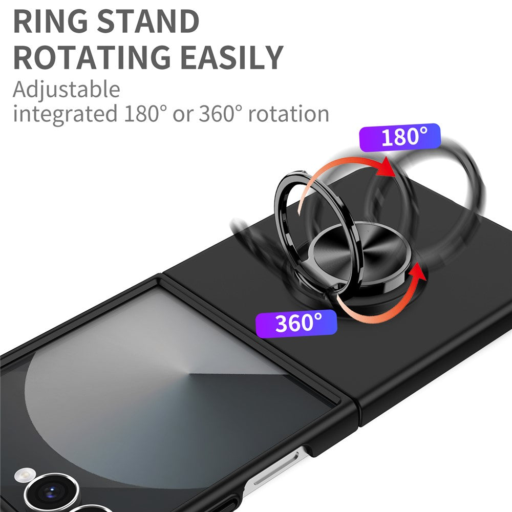 For Samsung Galaxy Z Flip7 5G Case Rotatable Ring Kickstand Hard PC Phone Cover - Black