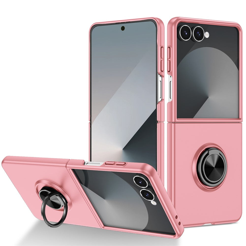 For Samsung Galaxy Z Flip7 5G Case Rotatable Ring Kickstand Hard PC Phone Cover - Pink