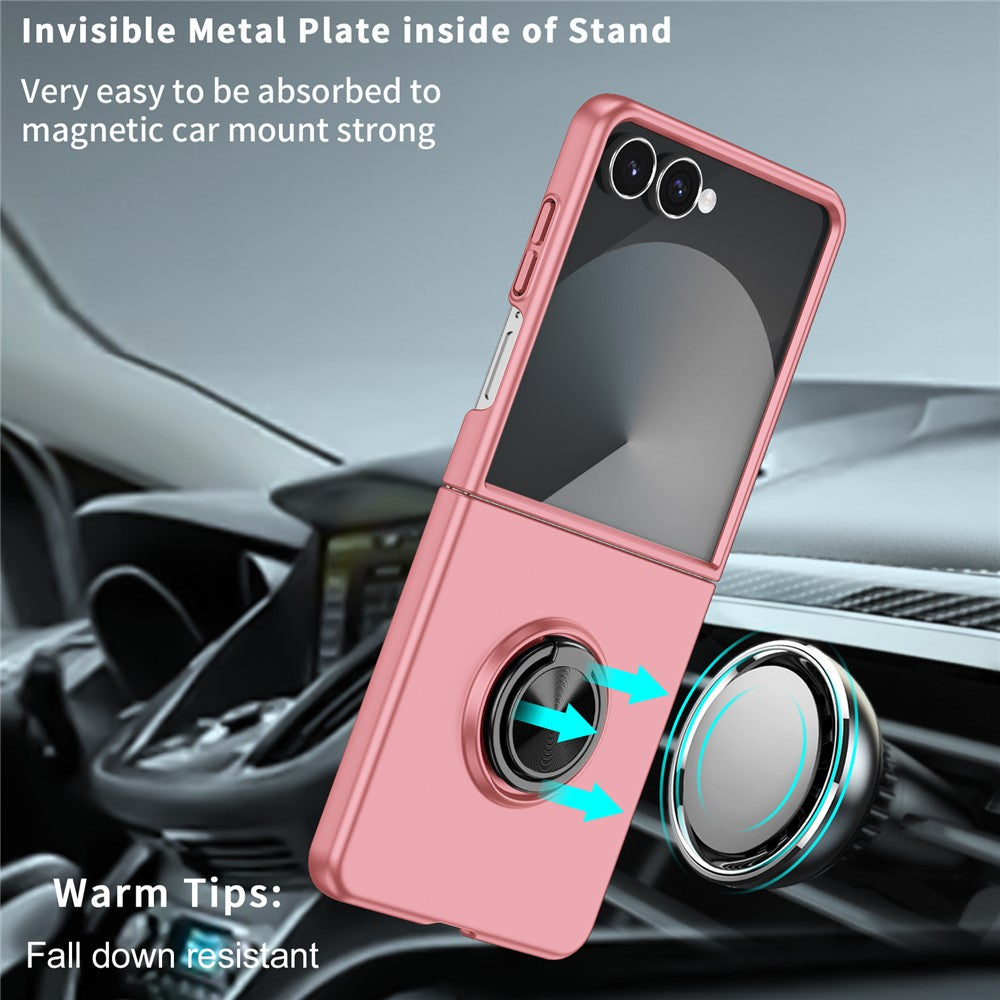 For Samsung Galaxy Z Flip7 5G Case Rotatable Ring Kickstand Hard PC Phone Cover - Pink