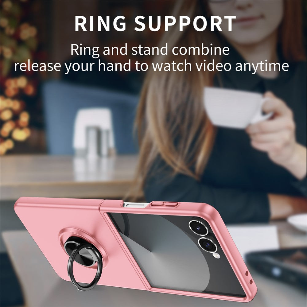 For Samsung Galaxy Z Flip7 5G Case Rotatable Ring Kickstand Hard PC Phone Cover - Pink