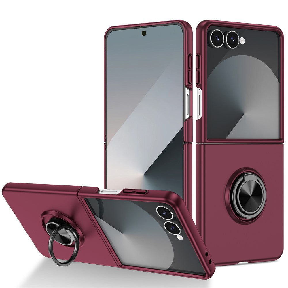 For Samsung Galaxy Z Flip7 5G Case Rotatable Ring Kickstand Hard PC Phone Cover - Wine Red