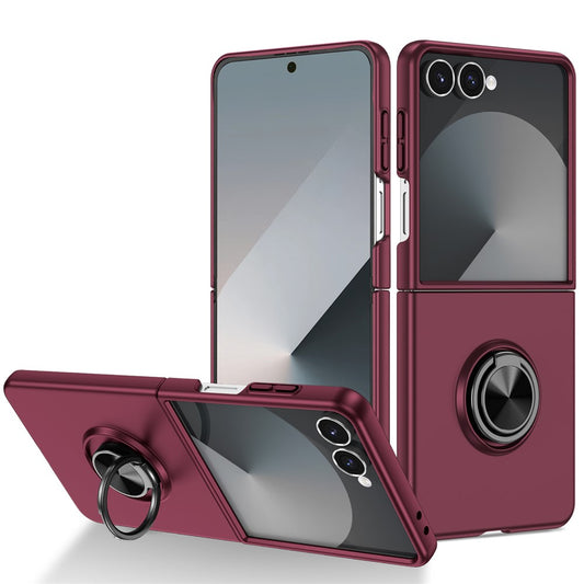 For Samsung Galaxy Z Flip7 5G Case Rotatable Ring Kickstand Hard PC Phone Cover - Wine Red