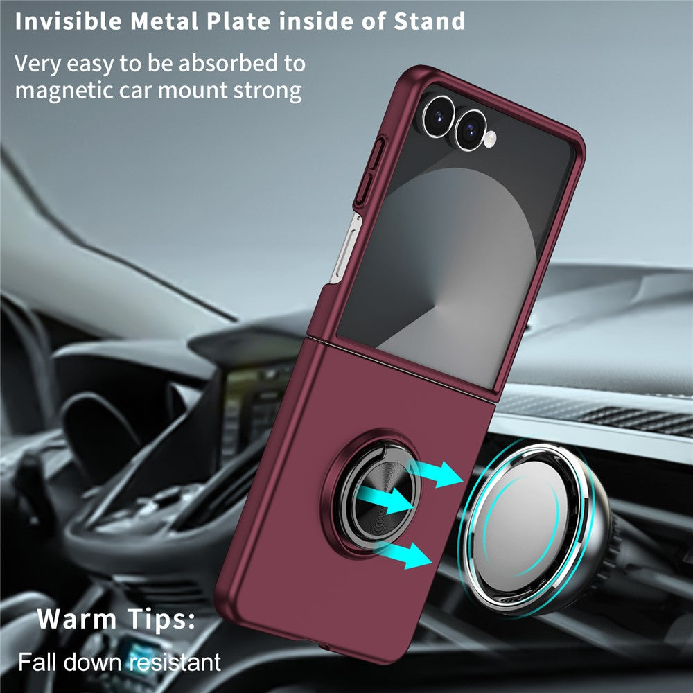 For Samsung Galaxy Z Flip7 5G Case Rotatable Ring Kickstand Hard PC Phone Cover - Wine Red